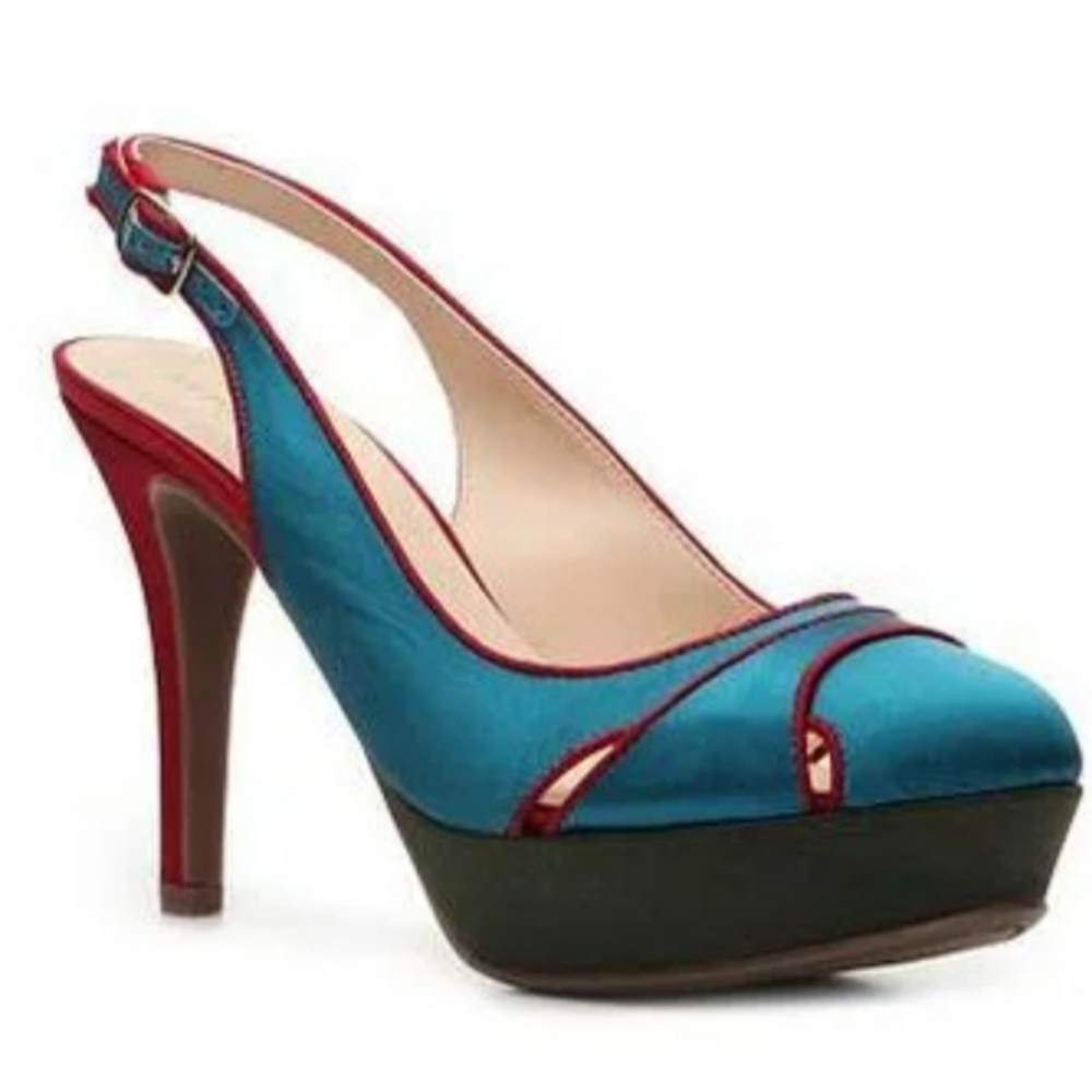 Blue Multi Satin Pumps